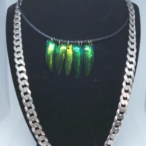 Elytra Jewel Beetle Wing Necklace ( black leather